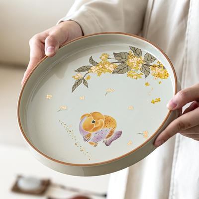 Plant Ash Round Dry Bubble Plate, High-end Ceramic Plate, Household Water Storage Small Tea Table, High-value Dim Sum Plate