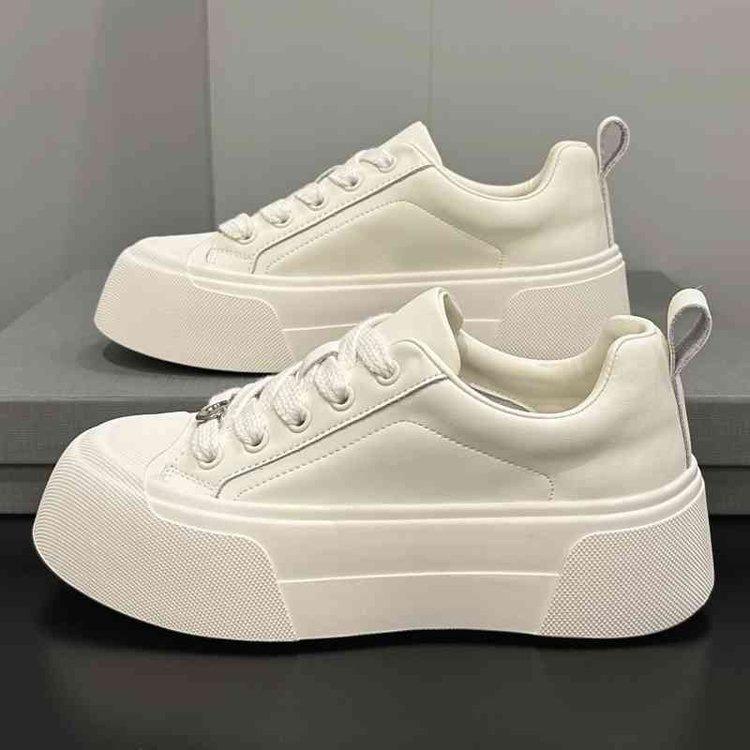 

Platform muffin shoes board shoes women s 2025 spring new sports and leisure shoes little white shoes heightening and showing height lace-up women s s 40