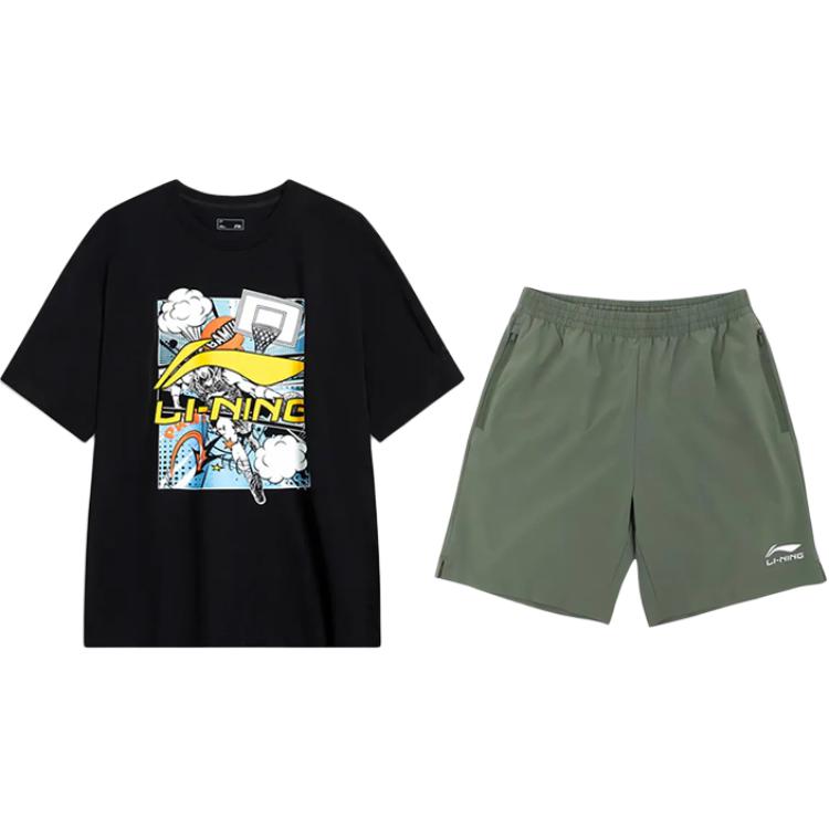 

Пуловер с круглым вырезом Li Ning, мультяшный логотип, принт букв, модный, универсальный, удобный, повседневный спортивный костюм, унисекс, AHSU805-1+YKSV147-1 L