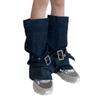 Harajuku Cargo Leg Warmers with Adjustable Buckle Strap Pocket for Women Punk Denims Baggy Foot Covers Footless Socks
