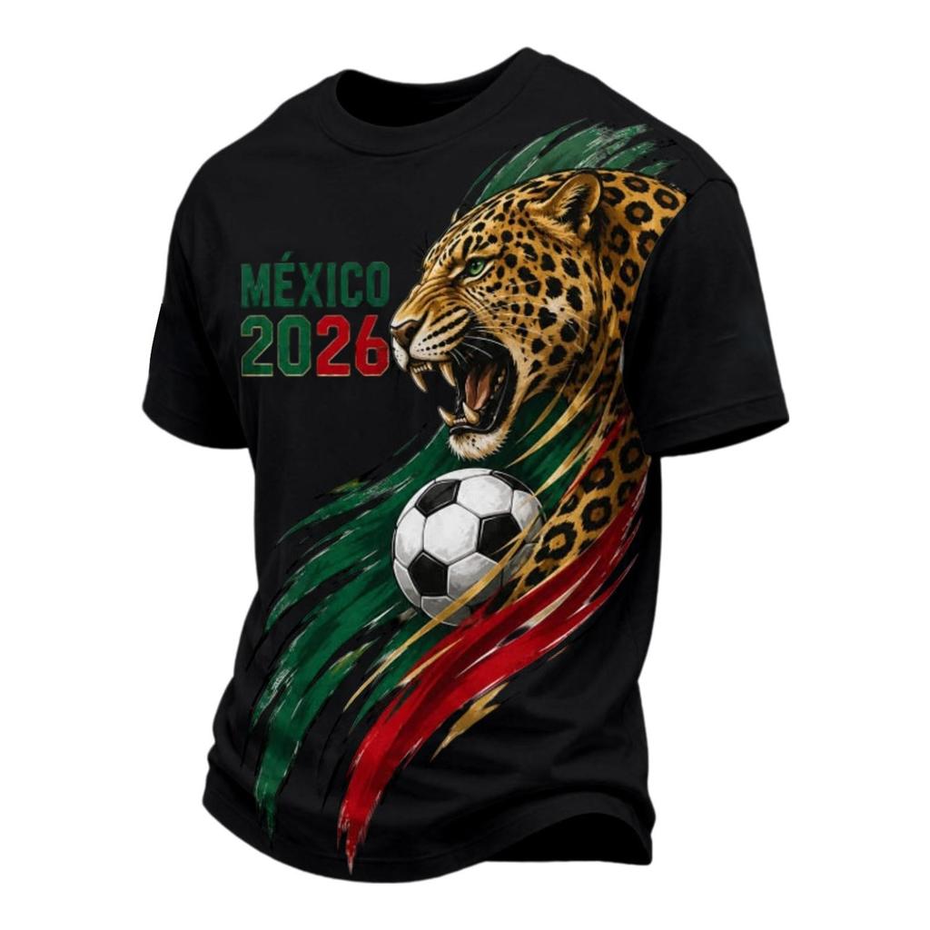 Men's Casual V Neck Short Sleeve Breathable T Shirt Soccer Graphic Print Mexico 2026 Lettering Design