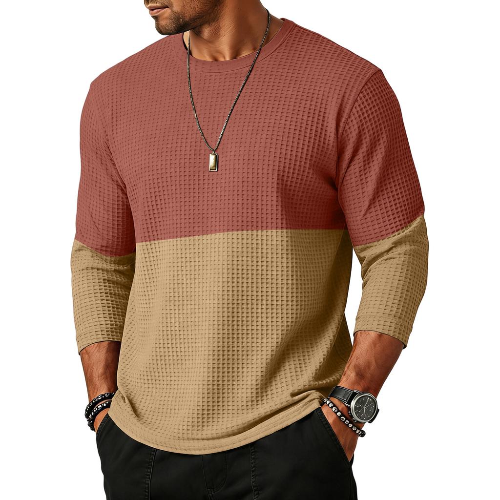 Men's Sports Leisure Waverg Round Neck Three-Quarter Sleeves T-Shirt