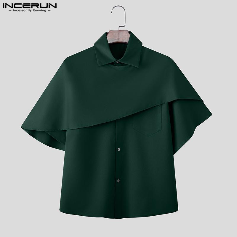 INCERUN Herren Kurzarm Einfarbig Fake Zweiteilige Freizeithemden Tops