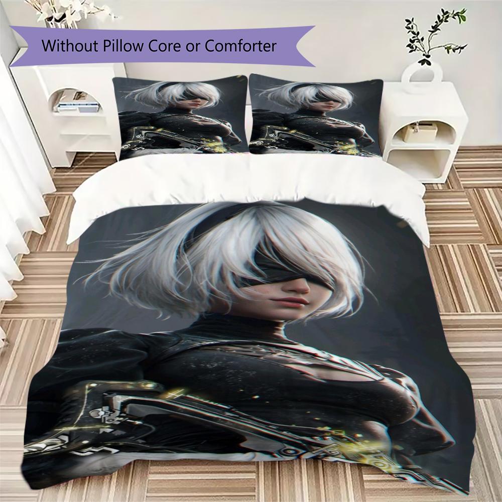 NieR Automata Pattern Bedding Uilt Set Uilt Cover Pillowcase Home Decoration Birthday Gift (1 * Duvet Cover + 2 * Pillowcase Without Core)