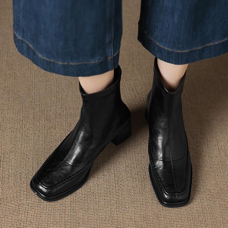 Fashion 2025 Autumn Women Boots Square Toe Chunky Heel Stretch Leather Women Shoes Short Modern Boots Winter Mid-calf High Heels Boots