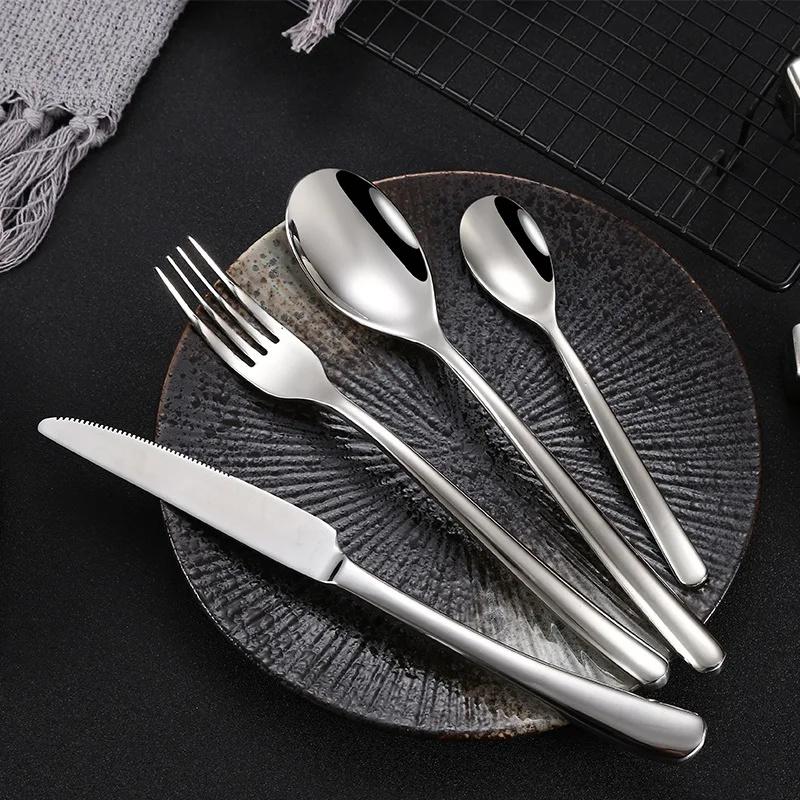 Stainless Steel Silver Western Cutlery Set - Knife, Fork, and Spoon - Thickened Kitchen Utensils
