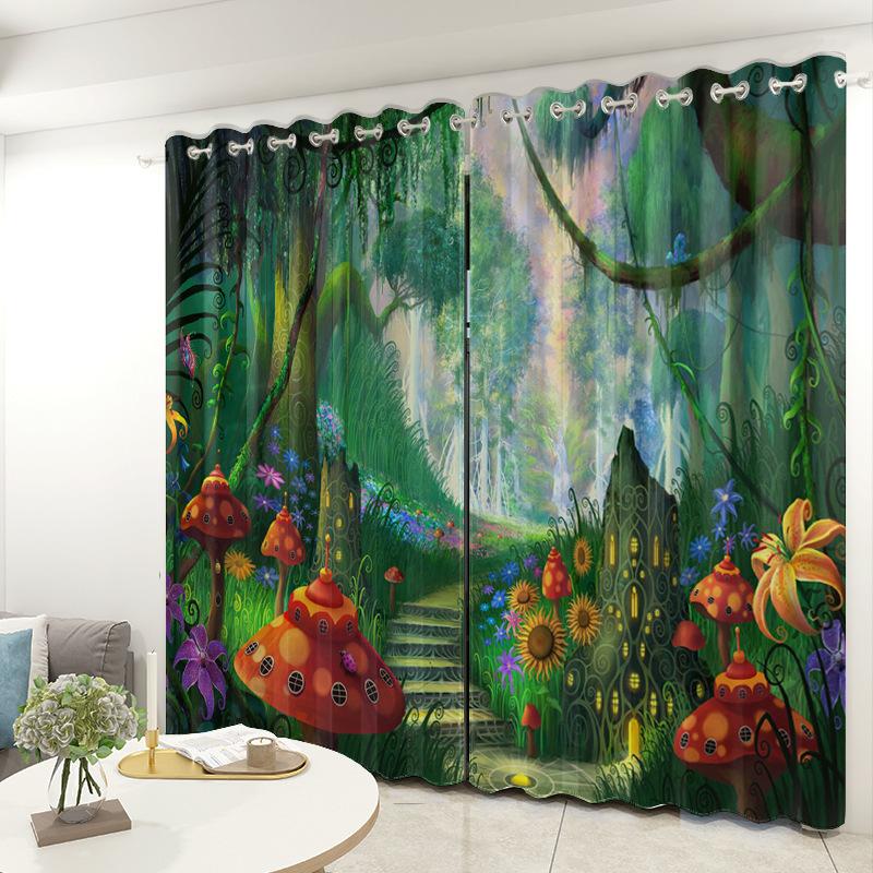 Forest Mushroom Curtain Cloth Bedroom Living Room Balcony Blackout Curtain Office Hotel Insulation Curtain