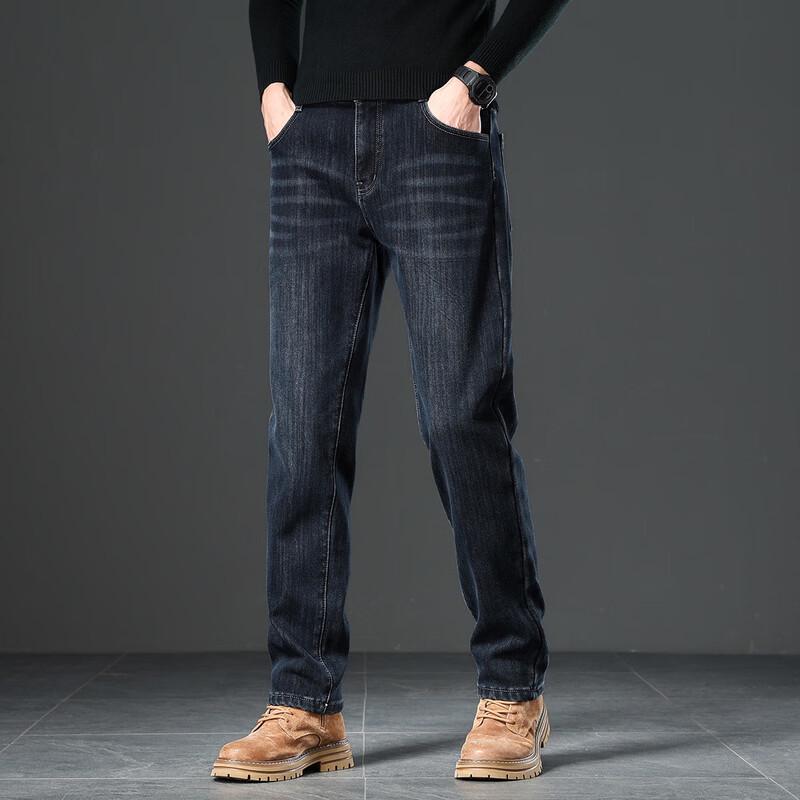Jeep Men's Autumn/Winter Straight-Leg Warm Denim Jeans