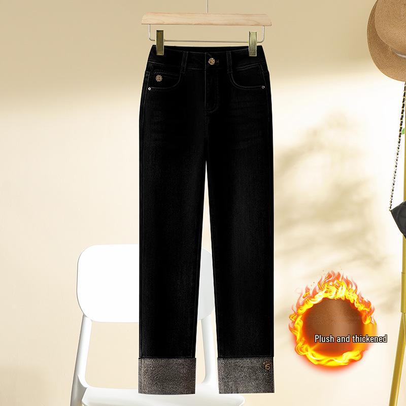 Women's Slimming Thicken Straight-Leg Nine-Point Cigarette Jeans - Autumn/Winter 2024 Edition