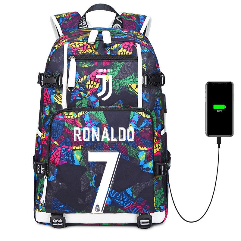 Football Star Cr7 Peripheral Personality Print Youth Backpack Large Capacity Leisure Travel Bag