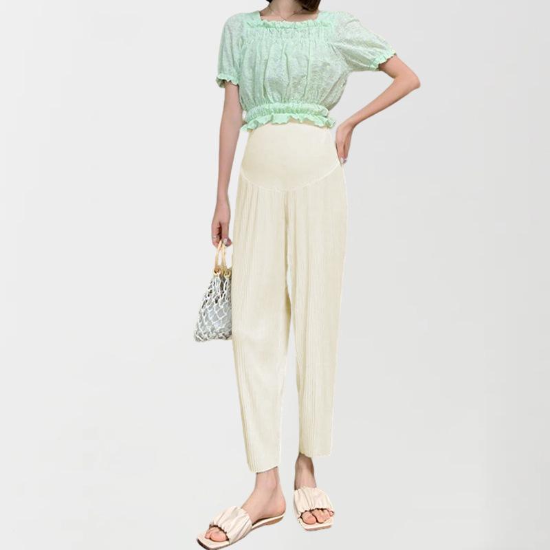 

Summer Ice Silk Slimming Maternity Wide-Leg Pants - Petite & Plus Size Casual Cropped Style M up to 110 lbs