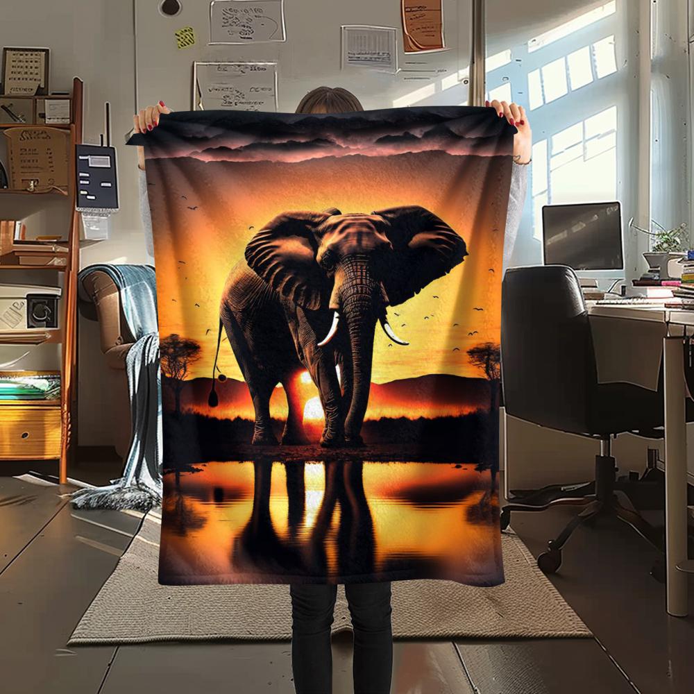 1Pc Africa Elephant Print Flannel Blanket, High Quality Comfortable for All Seasons, Home Decor, Warmth and Comfort, Perfect for Christmas Gifts
