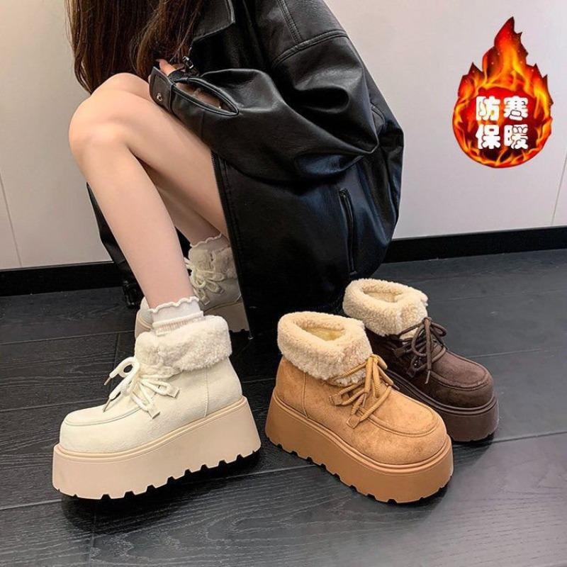 Muffin heightening thick-soled snow boots women's new winter velvet warm short boots small fluffy cotton shoes