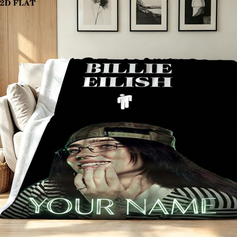 1PC Billie Eilish Custom Name Patterned Flannel Blanket Suitable For All Seasons for Home Decor Warmth and Comfort Gifts Holiday Present