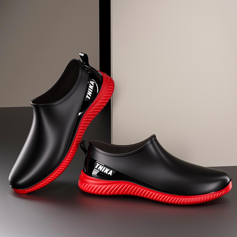 Men's Warm Lined Waterproof Low-Top Rain Boots - Anti-Slip Rubber Shoes for Fishing, Outdoor, Kitchen, or Work