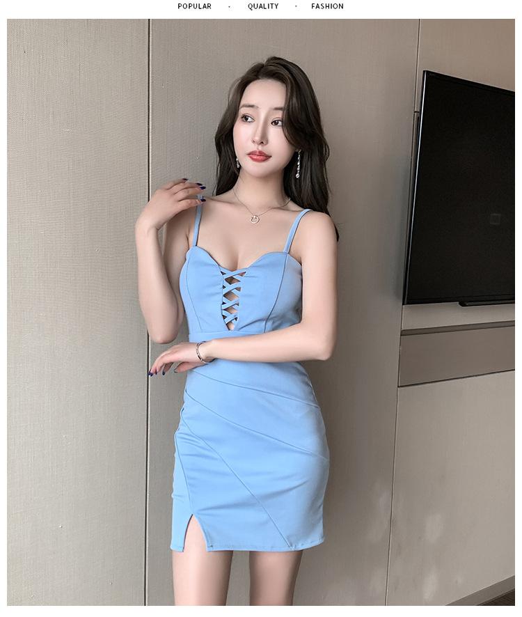 

Nightclub women s clothing autumn and winter new night bar sexy dress v-neck low-cut tight suspender skirt XL небо синє кольору