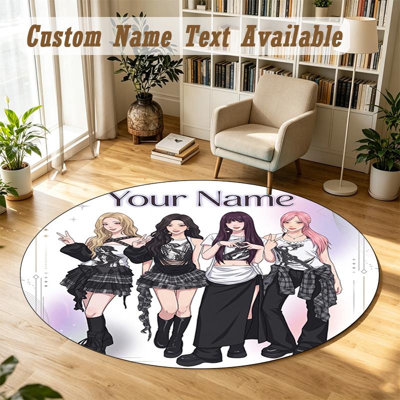 Round Rug Custom Nameaespa Pattern Non Slip Carpet Home Floor Decor