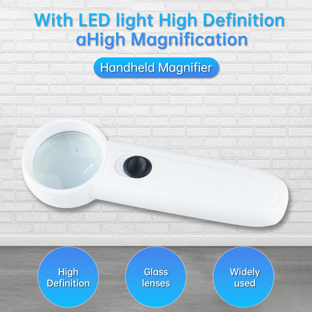 15X Handheld High Magnifying Glass With Lamp Illumination ABS+ Optical Glass Lens With Exclamation Point Double LED White Color