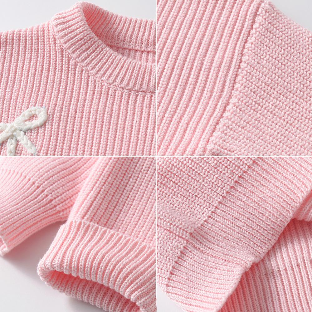 Autumn and Winter Hand-embroidered Bow Baby Base Knitted Sweater Birthday Etsy DIY Children's Sweater