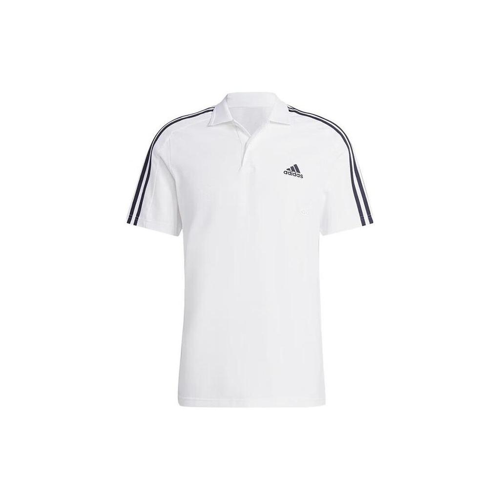 Adidas Embroidered Logo Half-Button Short Sleeve Polo Shirt Men Tops White IC9312