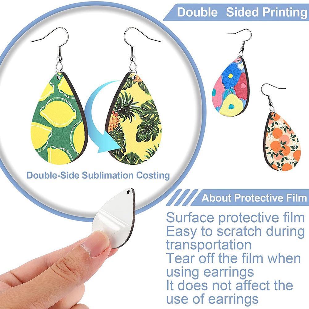 ABIY-60Pcs Sublimation Blank Earrings Unfinished Teardrop Heat Transfer Printing Earrings Pendant for Jewelry DIY Making