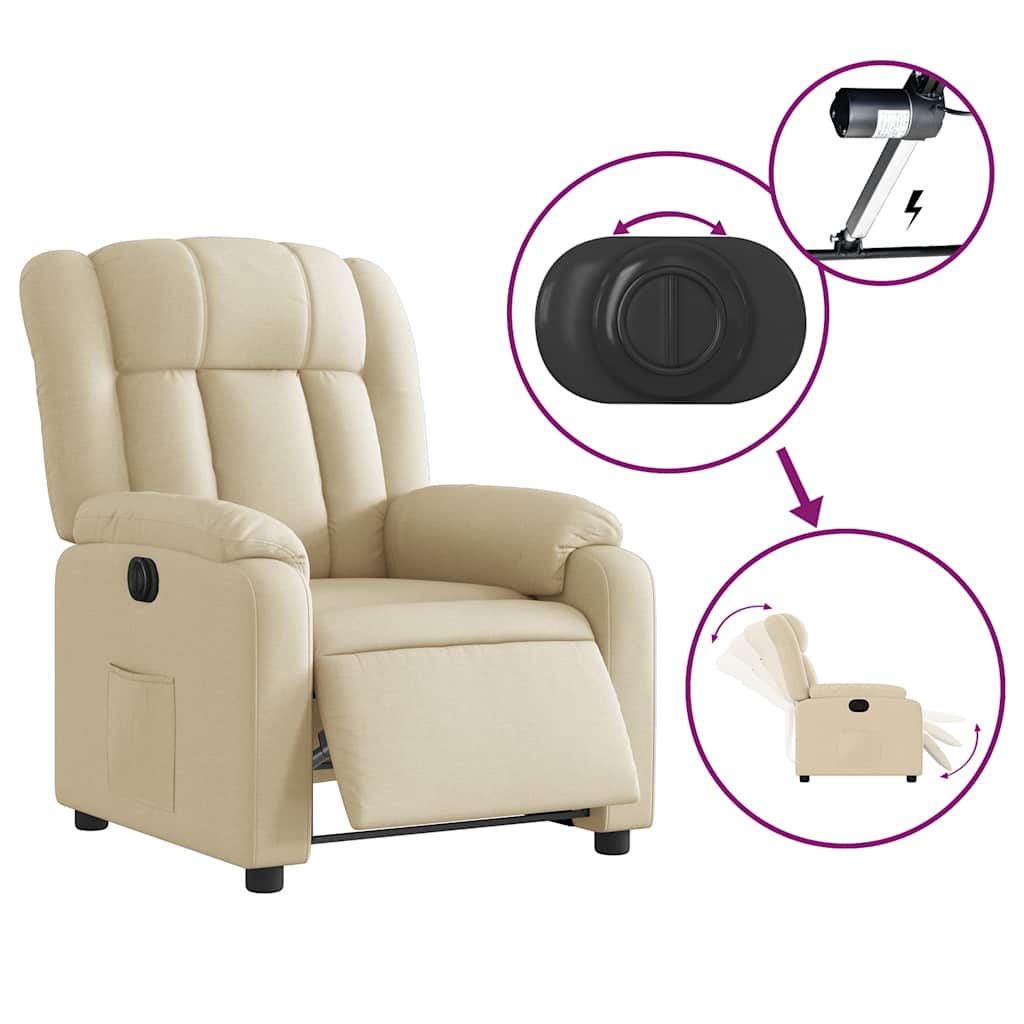 Vidaxl Electric Recliner, Cream, Fabric Upholstered