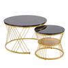 Couchtisch 2er Set, Hochglanz Wohnzimmertisch, Coffee Table mit Stauraum, für Wohnzimmer, Balkon, Metallgestell, Gold und Schwarz