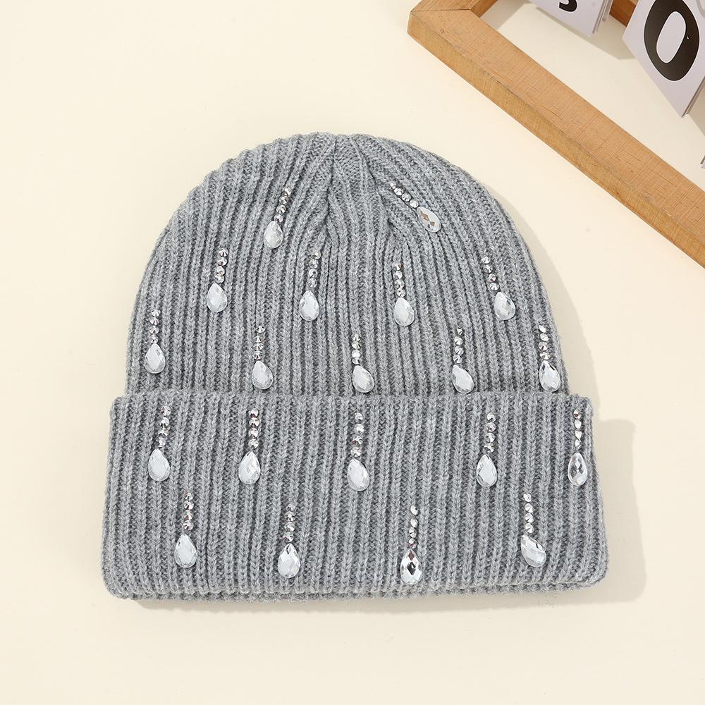 New European and American Pearl Flash Diamond Knitted Hat Double-layer Outdoor Warm Personalized Street Wool Hat Wholesale