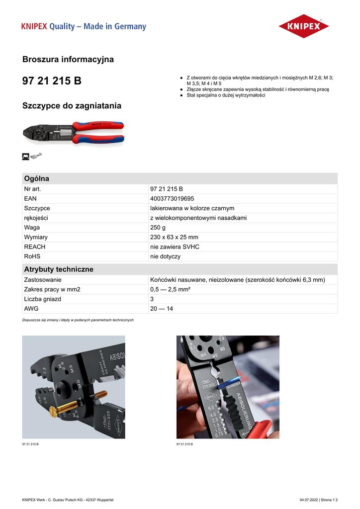 Crimping Pliers For Cable Connectors 0.5-2.5 Mm - Kn 97 21 21B