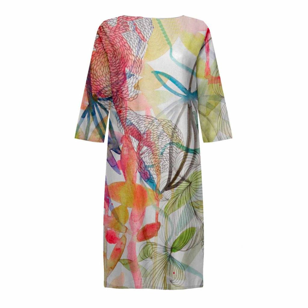 Women's V Neck Short Sleeve Dress Casual Printed Dress Beach Dress Bohemian Dress Lightweight Loose Fit Summer Dress
