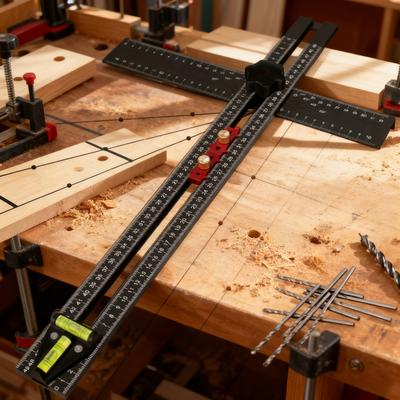 2-in-1 Aluminum Alloy Accurate Scale T-Ruler & Drilling Template with Ergonomic Handle, 54cm/21.26in Cabinet Door Measuring Tool