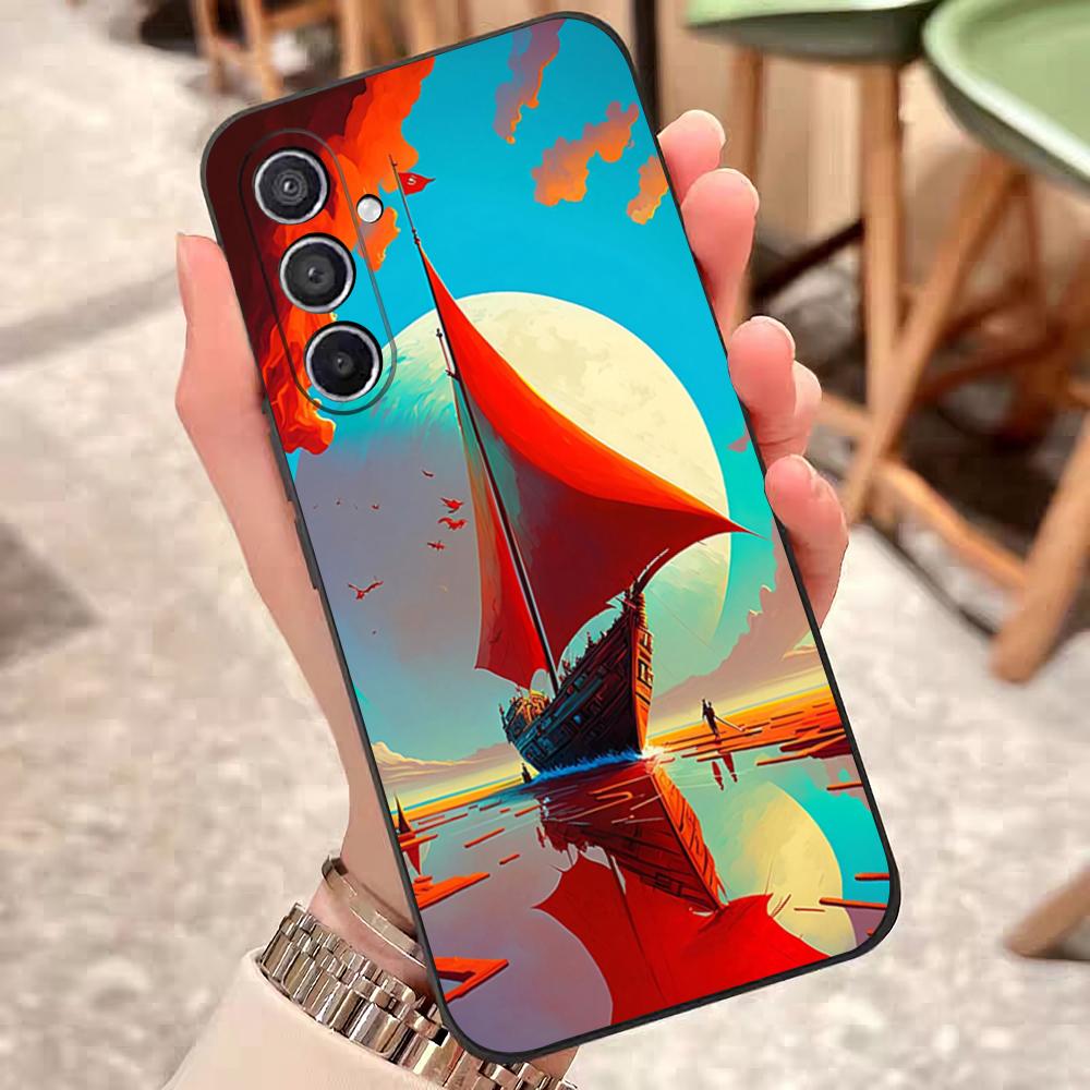 Sailing Boat Art Paintings Phone Case For Samsung S25 Edge S24 S23 S22 S21 S20 Ultra Plus Fe Galaxy A54 A53 A34 A25 A16 Silicon
