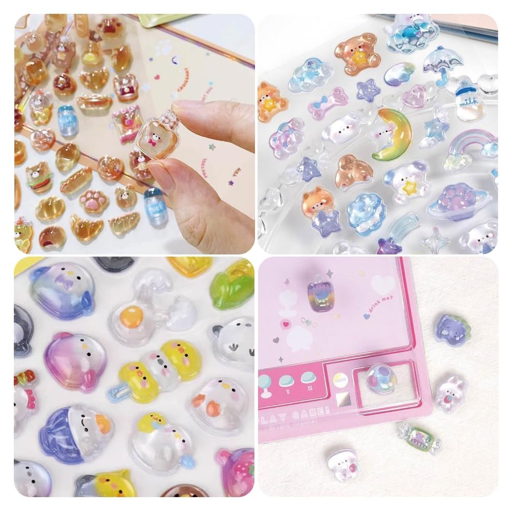 Set of 6 3D 3D Bubble Perfect for and Perfect Gift for Kids and Girls Stickers, Cute, Puffy, Jewel-Style, Stickers, Phones, DIY, Planners, Sticky,