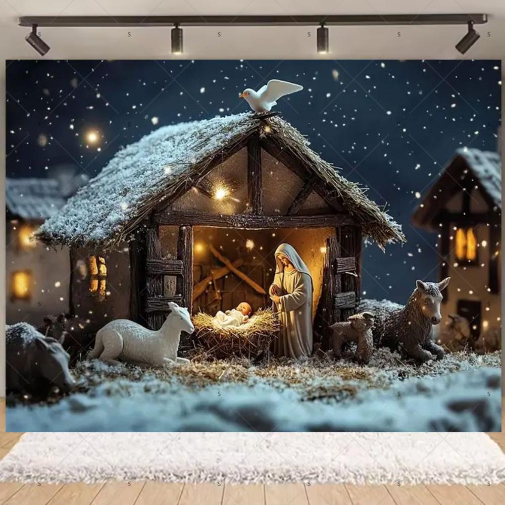 Nativity Scene Background Banner Starry Night Traditional Christmas Religious Jesus Backdrop Supplies Christmas Party Decoration