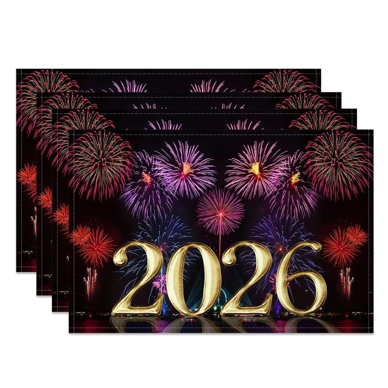 4/6/8 Stück Neujahr Glitzer Platzset Feuerwerk Design Festliche Esstischdeko Schimmernde Feier Weihnachtsessen Matte