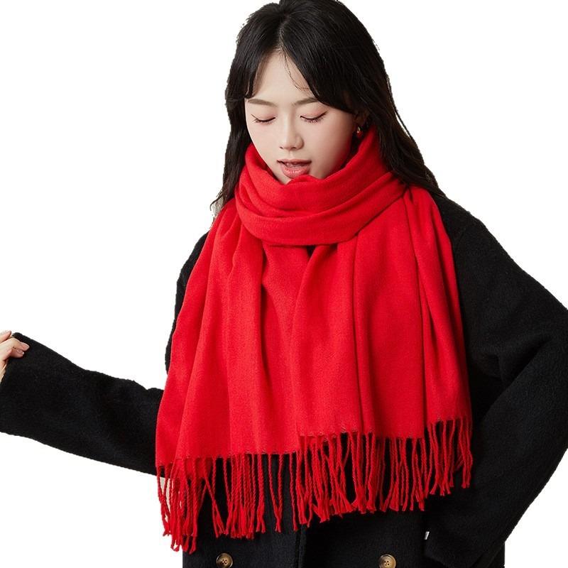 Red scarf women's winter solid color Christmas Spring Festival event big red scarf shawl logo