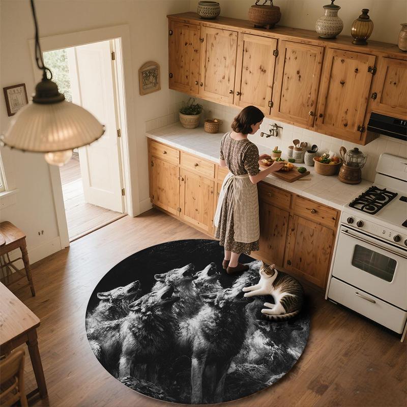 Black and White Animals Round Area Rug,Carpet Rug for Living Room Bedroom Sofa Playroom Decor,Non-slip Floor Mat