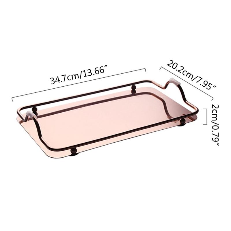 Nordisk Rektangulär Spegelbricka i Rostfritt Stål med Handtag Serveringsbrickor för Kaffebar Elegant Förvaringsfat för Tekanna och Koppar