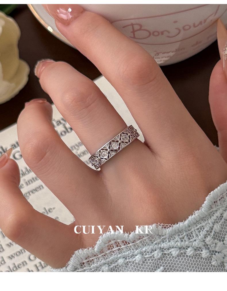 Cuiyan S925 Silver Korean Luxury Lace Argyle Engraved Women's Exquisite Index Ring