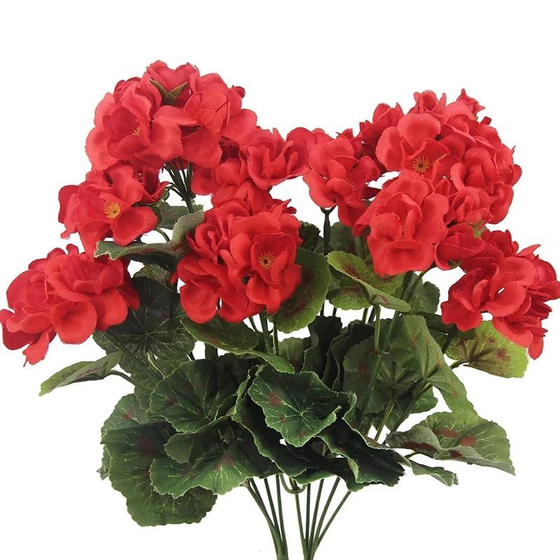 

14in Artificial Geraniums Red Faux Flowers Silk Bouquet DIY Bushes for Outdoor Planters Porch Patio Home Wedding Fountain Decor 1Pcs красный