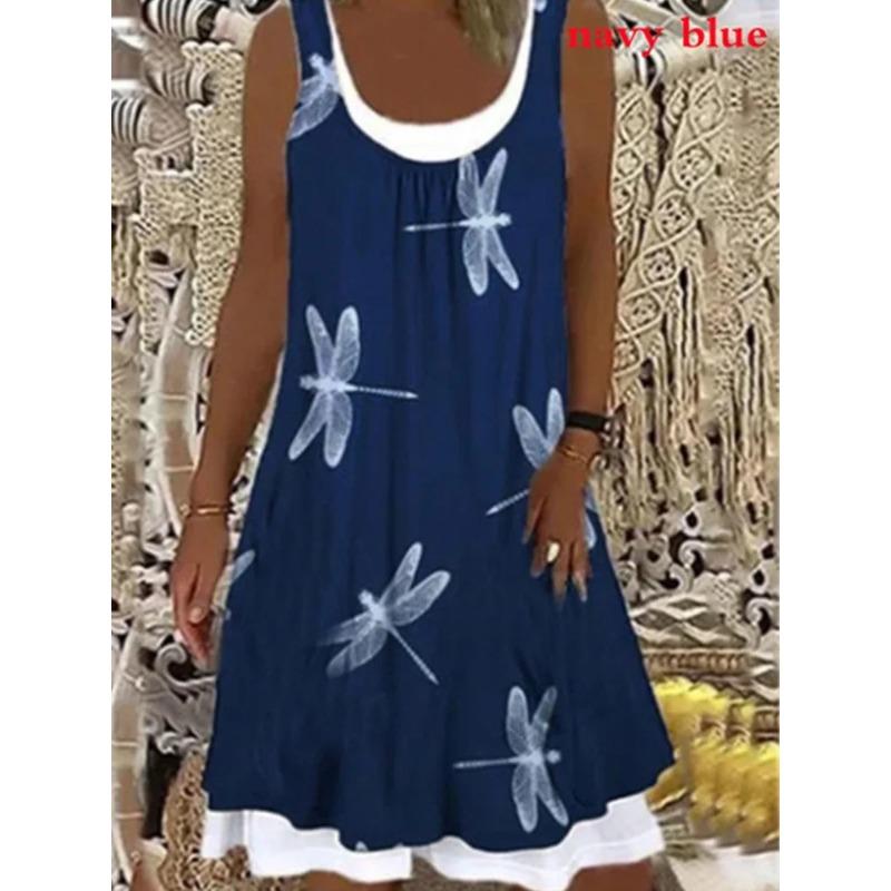 O-Ausschnitt Weste Kleid Damen Sommer Lässig Mini Locker Kleider Sommer Mode Kleidung S blue
