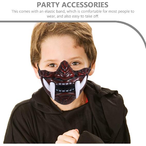 TOYANDONA 4pcs Oni Samurai & Japanese Monster Hannya Half Face Devil Mask - Prajna Cosplay Accessories for Masquerade & Halloween Party