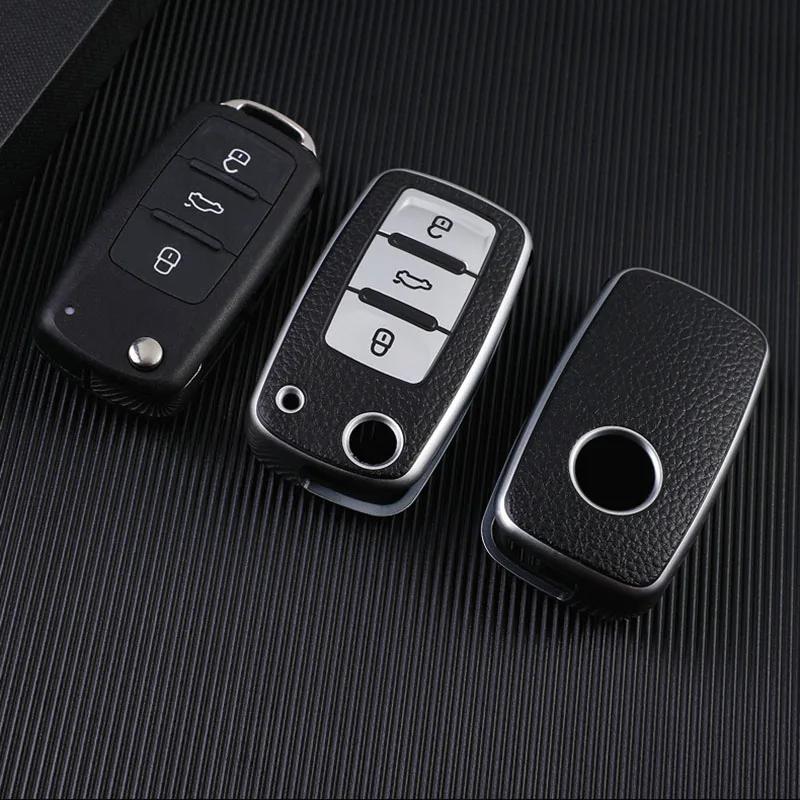 Leather Car Key Case Keys Full Cover Protection Shell Bag for VW Volkswagen Polo Tiguan Passat Golf Jetta Lavida Skoda Octavia