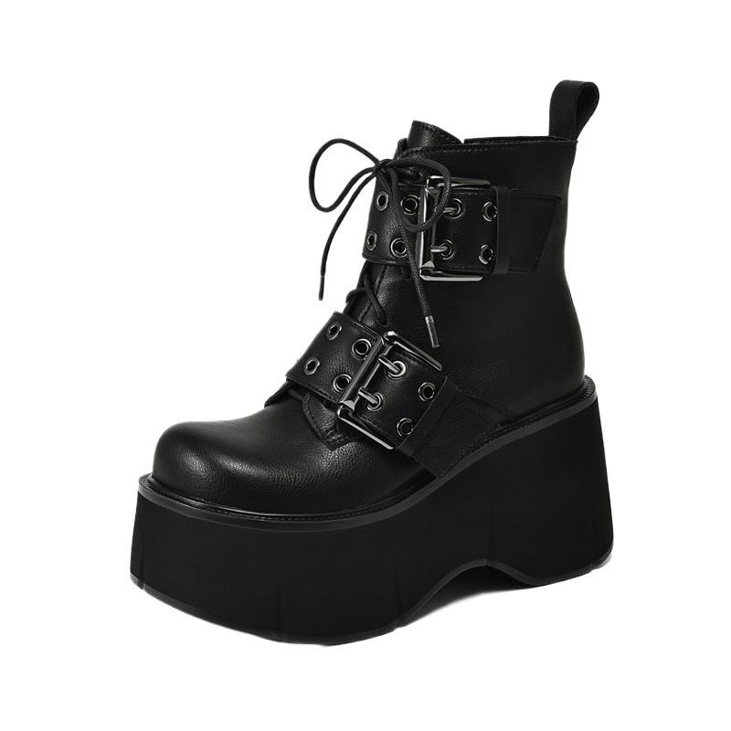 New Gothic Style Sexy Elegant Chunky wedge Women Ankle Boots Walking Comfy Woman Shoes Platform Boots