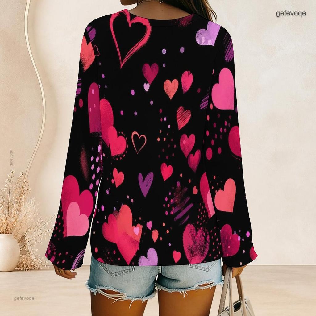 Women Plus Size V Neck Long Sleeve American Flag Printed Top Curved Hem With Pocket Button Detail