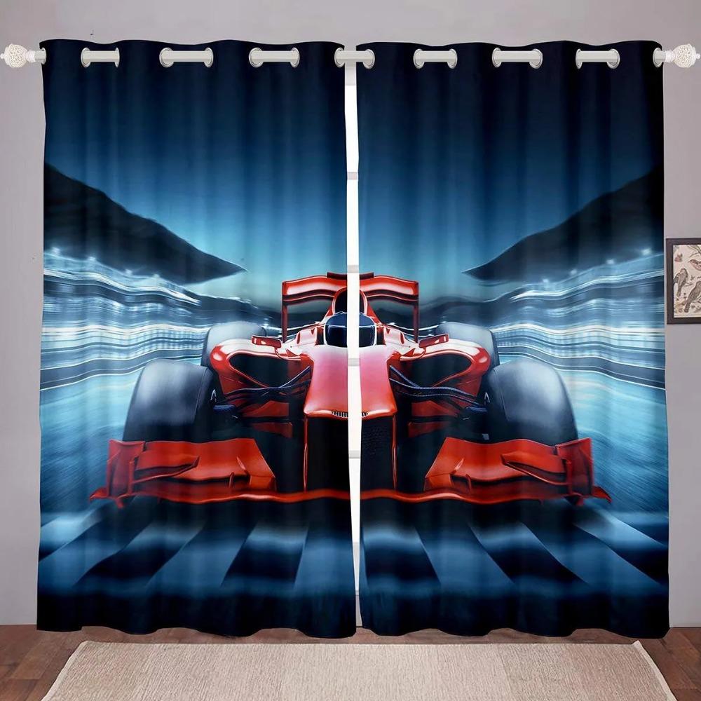 2 Panels Cool Car Sports Car Print Curtains for Bed Room Living Area Floor To Ceiling Window Kitchen Area Blinds Cortinas Grommet Top