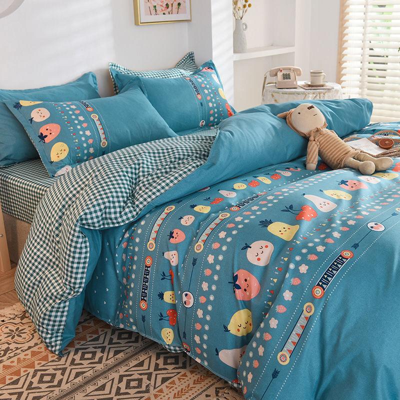 Four-piece Bedding Washed Cotton Single Double Student Three-piece Bed Linen Quilt Cover Pillowcase