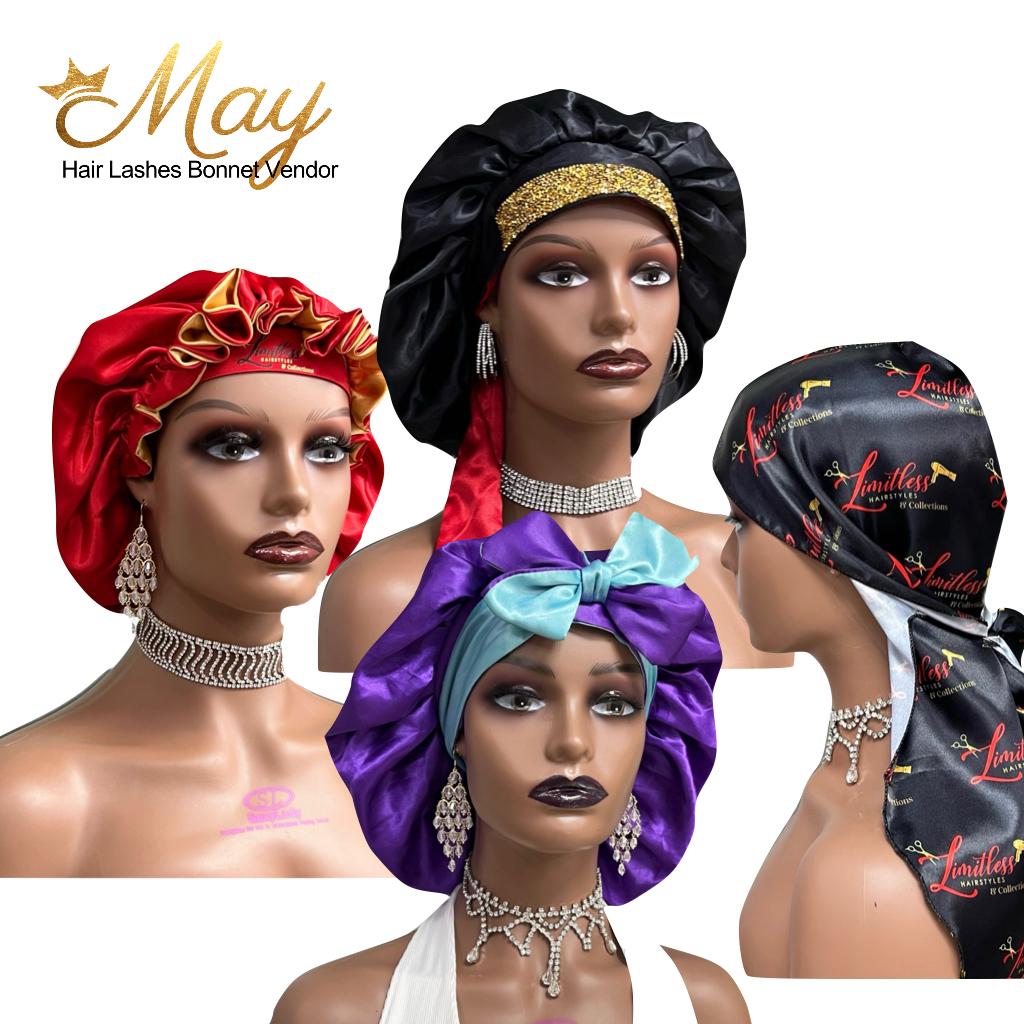 Best Selling Silk Head Tie Bonnet with Custom Logo Reversible Hair Satin Sleeping Bonnets