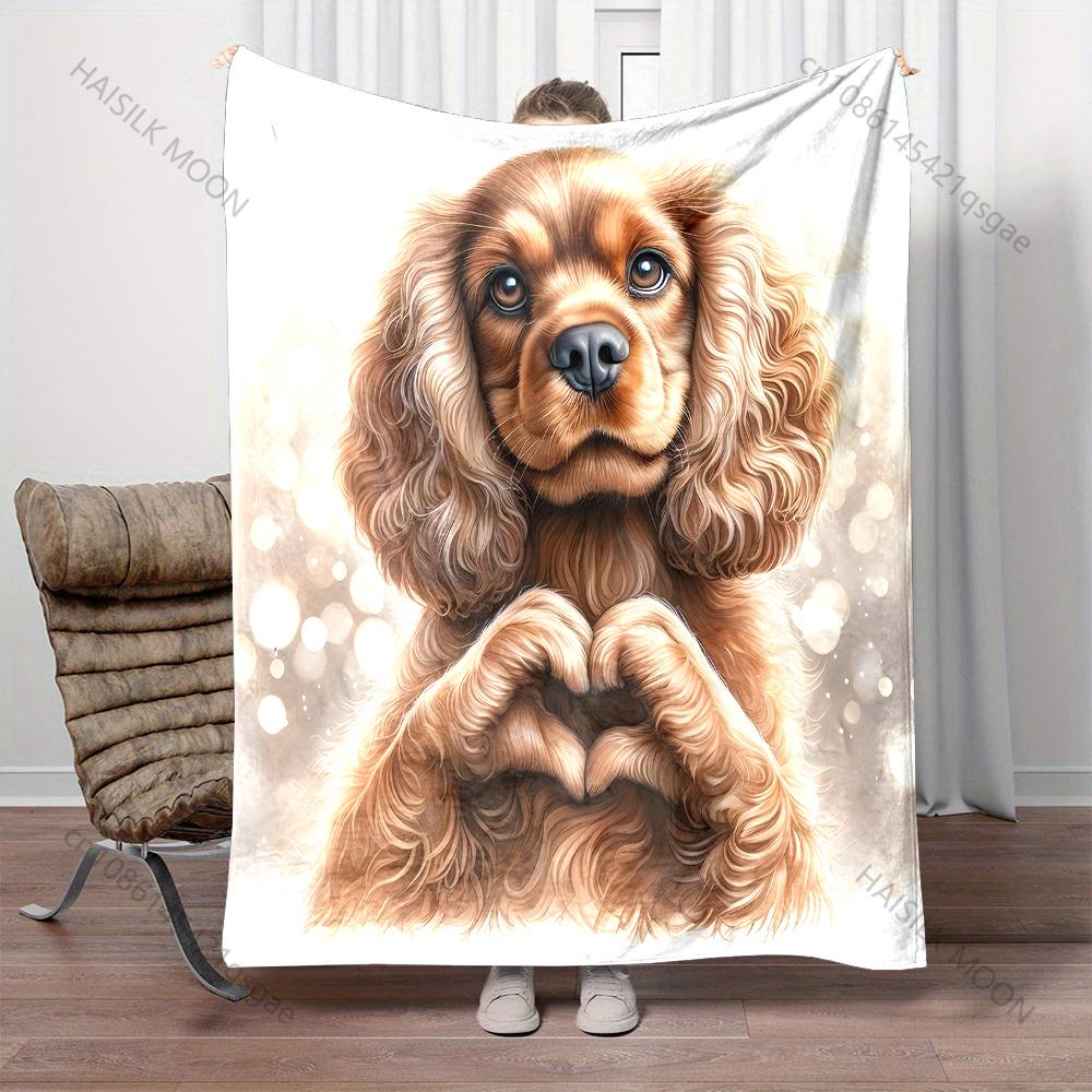 Cute cocker spaniel making a heart shape Print Blanket Flannel Material Soft Warm for All Seasons Home Outdoor Camping Picnics