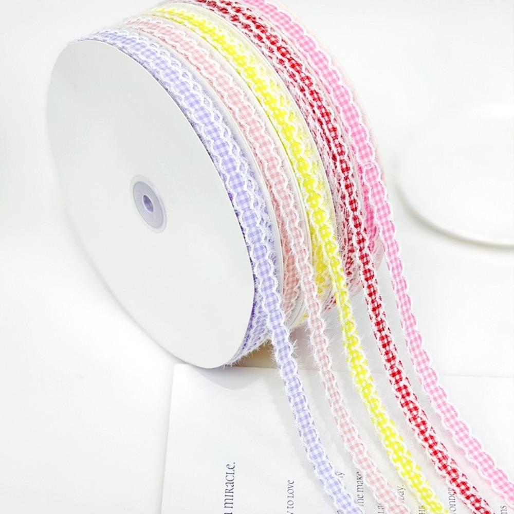 Frayed Edge Checkered Ribbon 1cm Width Fabric Binding Tape Creative Wavy Edge Ribbon  DIY Bow Craft